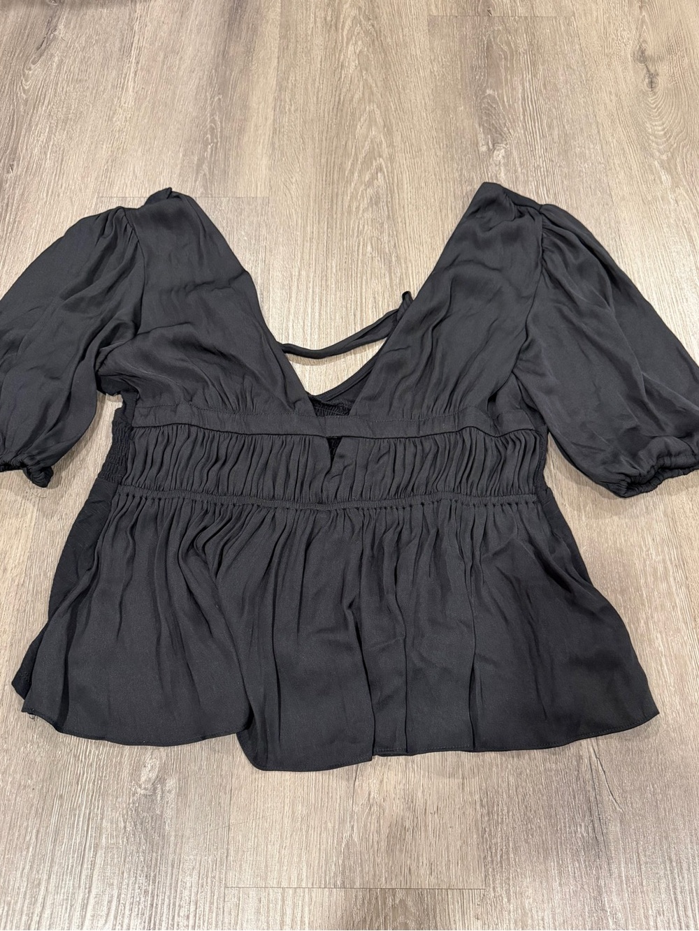 dolan Black V-Neck Peasant Blouse with Puff Sleeves